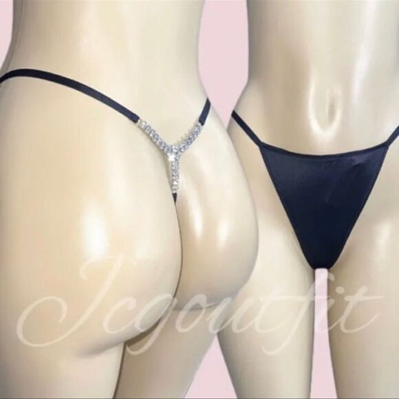 Victoria’s Secret Very Sexy Crystals Bling Detail Satiny V string Panty Black - Picture 1 of 4